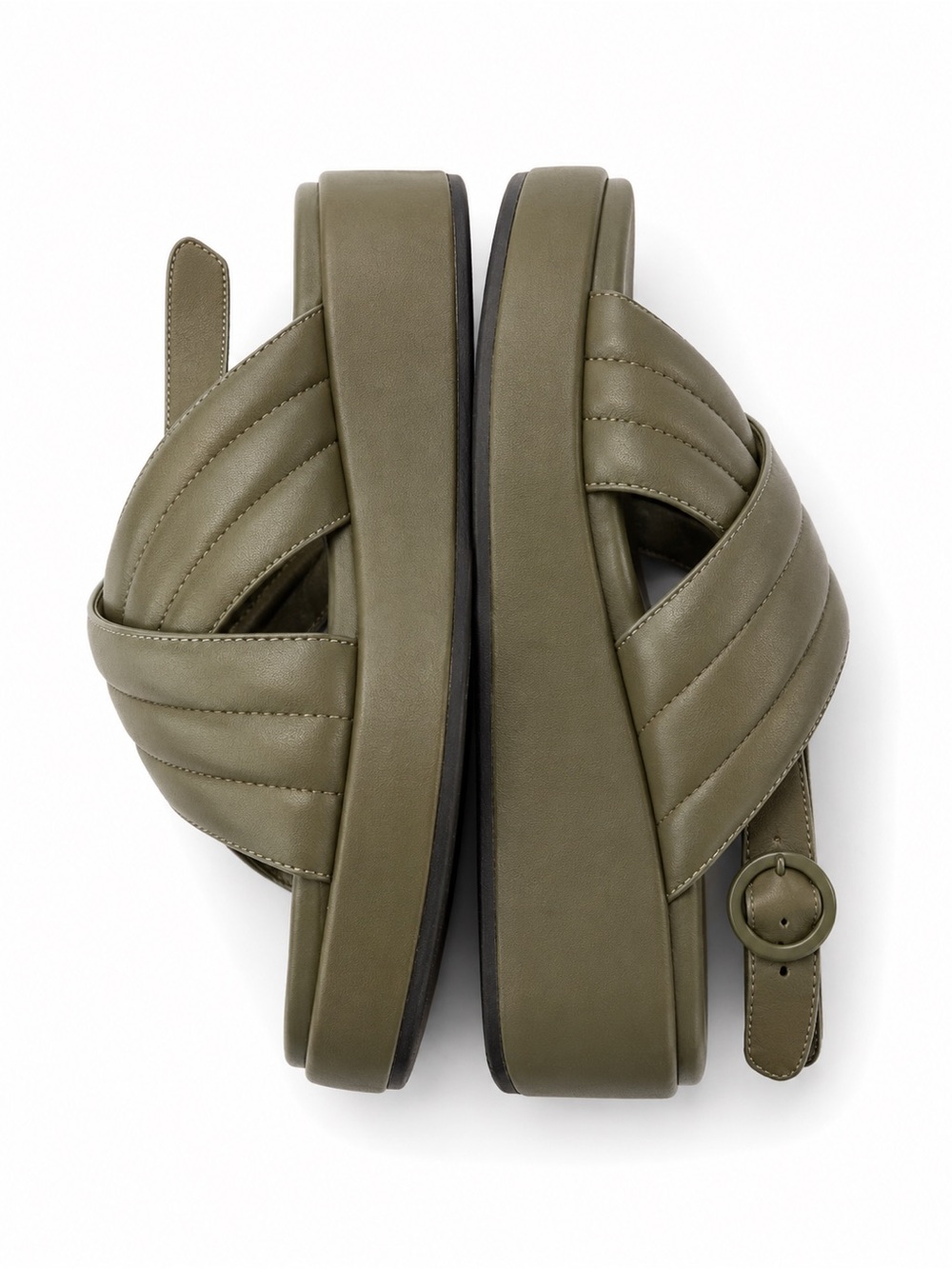 CAMPER Olive Green Quilted Platform Slide Sandals